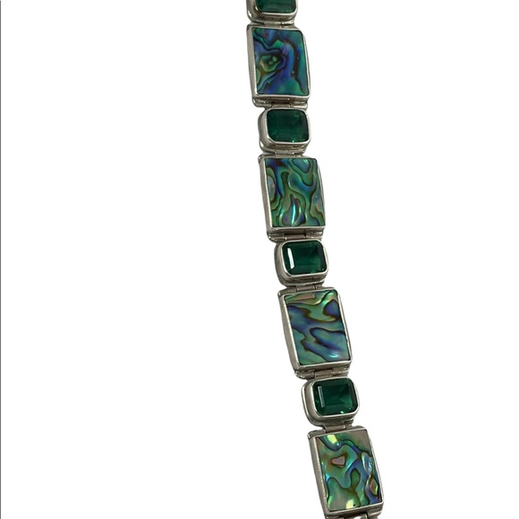 Sterling silver 925 green crystal & abalone chunky link bracelet - Picture 3 of 6